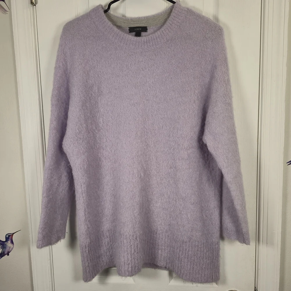 J.Crew Alpaca Blend Lilac Fuzzy Crewneck Sweater L Oversized Cozy Minimal